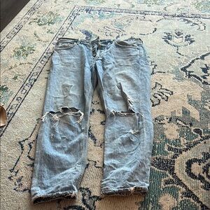 Agolde Blue Boyfriend Jeans with Distressed Details